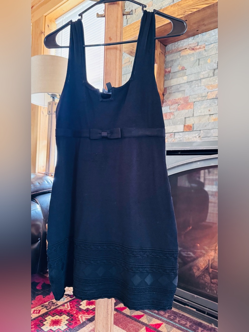 bebe Black Sleeveless Mini Dress with Waist Bow